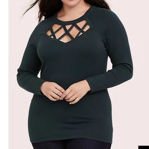 NWT TORRID dark forest green cage front sweateR